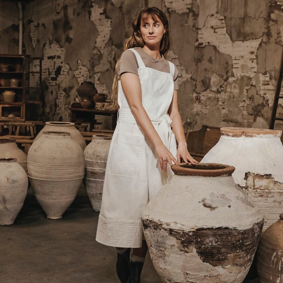 Everlane Cream/white Midi Dress with Belt. Organic cotton Herringbone dress - Picture 6 of 13